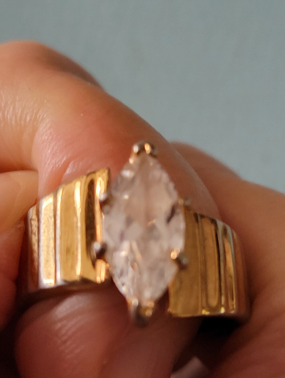 Vintage Size 6 Gold-Tone Marquise Crystal Statement Ring - Women Jewelry